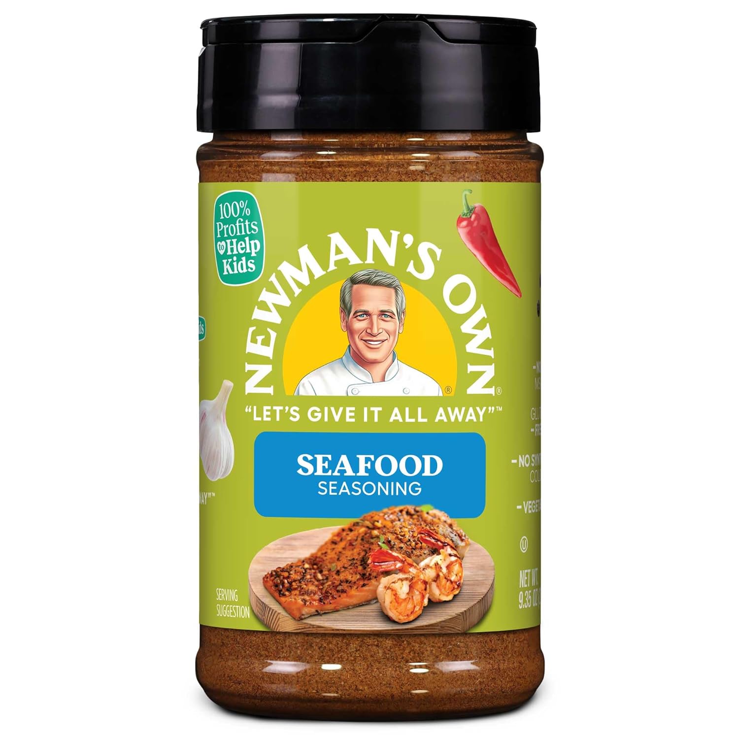 Newman'S Own Seafood Seasoning; Perfect Spices For Your Favorite Fish Like Salmon And Cooking Lobster Tails; No Msg, Gluten Free; Kosher; 9.35 Oz. Bottle