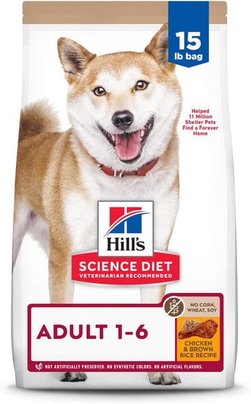 Hill'S Science Diet Adult 1-6, Adult 1-6 Premium Nutrition, Dry Dog Food, No Corn, Wheat, Soy Chicken & Brown Rice, 15 Lb Bag