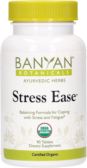 Banyan Botanicals Stress Ease – Organic Herbal Supplement with Ashwagandha – for Stress Relief, Rejuvenation & The Immune System* – 90 Tablets – Non-GMO Sustainably Sourced Vegan