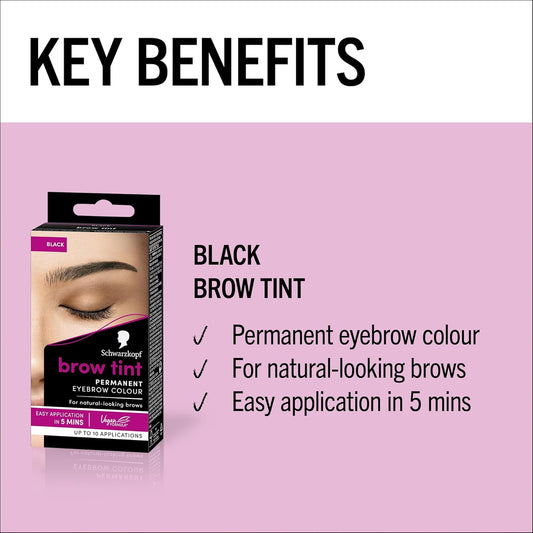 Schwarzkopf Brow Tint Professional Formula Eyebrow Dye Brow Tinting Kit With Gentle Permanent Colour - Black - Packaging May Vary