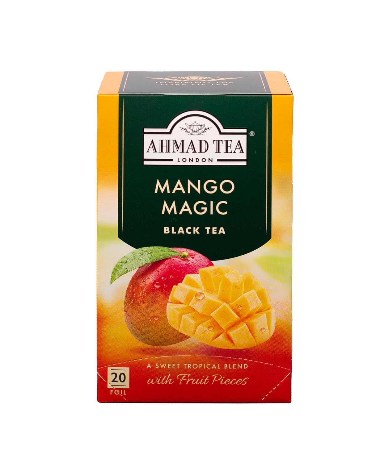 Ahmad Tea Black Tea, Mango Magic Teabags, 20 Ct (Pack Of 1) - Caffeinated & Sugar-Free