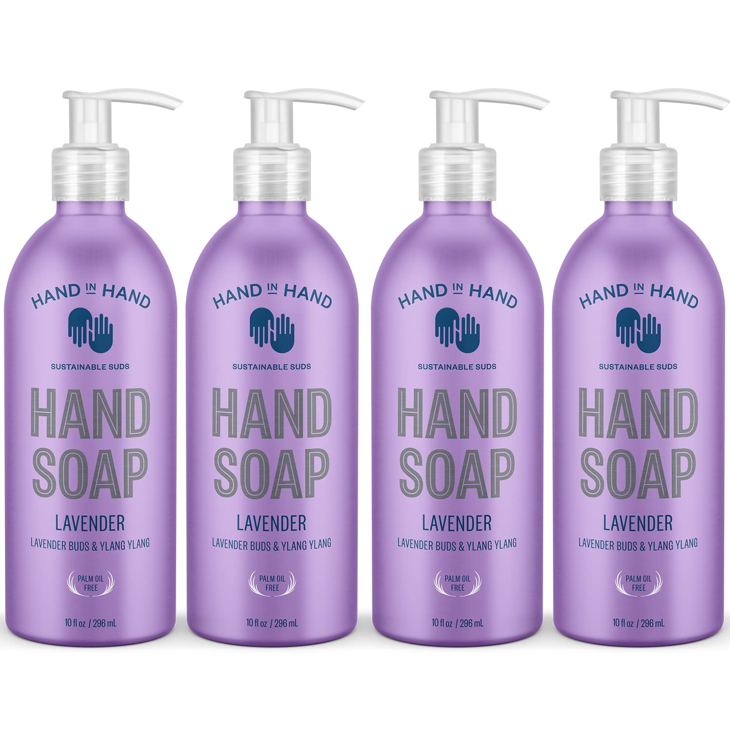 Hand In Hand Nourishing Liquid Hand Soap, 10 Fl Oz, Lavender Buds & Ylang Ylang, Lavender Scent, 4 Pack