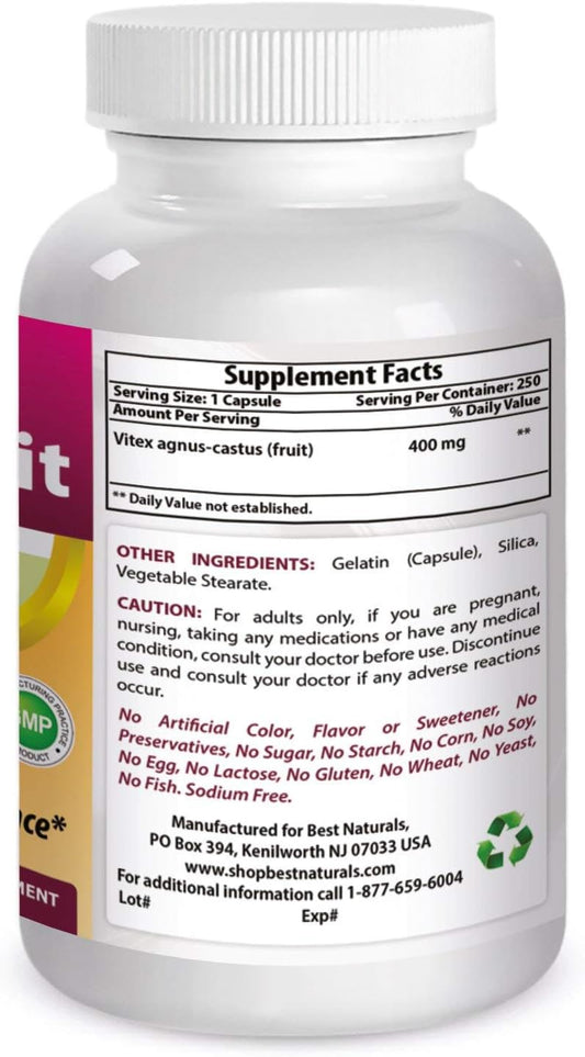 Best Naturals Vitex Chasteberry 400 Mg 250 Capsules
