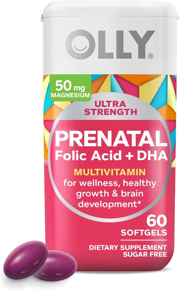 Olly Ultra Strength Prenatal Multivitamin Softgels, Supports Healthy Growth, Brain Development, Iron, Folic Acid, Dha, Vitamins C, E, 30 Day Supply-60 Count (Packaging May Vary)