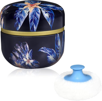 Wemega Body Powder Case With Powder Puff Powder Container Tea Box For Baby And Women Powder Puff And Powder Case For Travel (Midnight Flower)