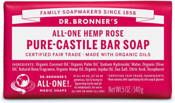 Dr. Bronner's - Pure-Castile Bar Soap (Rose, 5 ounce) - Made with Organic Oils, For Face, Body and Hair, Gentle and Moisturizing, Biodegradable, Vegan, Cruelty-free, Non-GMO