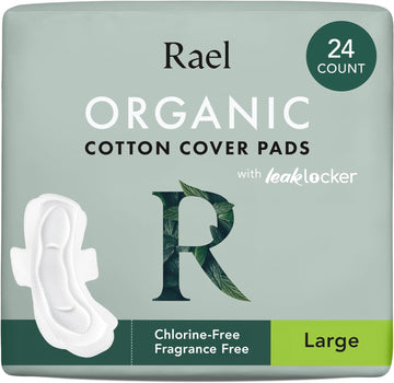 Rael Pads for Women, Organic Cotton Cover - Period Pads with Wings, Feminine Care, Sanitary Napkins, Heavy Absorbency, Unscented (Large, 24 Count)
