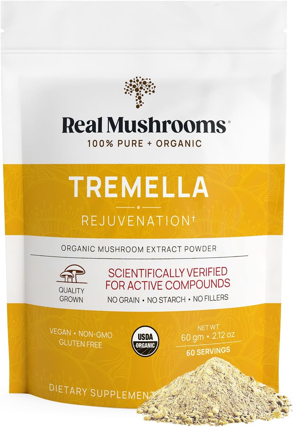 Real Mushrooms Tremella Mushroom Extract Powder (60 Servings) Mushroom Blend For Immune Support, Brain, And Skin - Vegan, Non-Gmo, Organic Mushroom Supplements For Humans - Immune Support Supplement