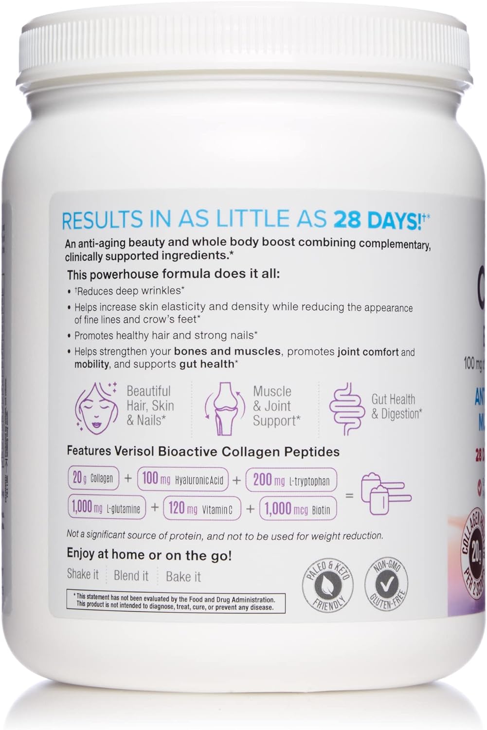 Natural Factors, Total Body Collagen, Bioactive Peptides Powder for Healthy Skin, Hair & Joints, Pomegranate, 1.1 lbs : Health & Household