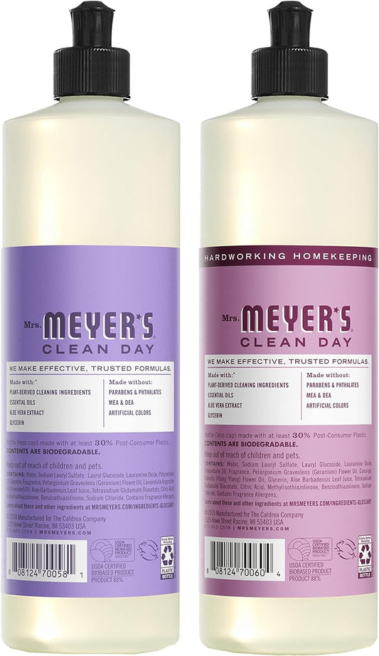 Mrs. Meyer's Liquid Dish Soap Variety Pack, 1 Lilac Dish Soap, 1 Peony Dish Soap, 2 CT