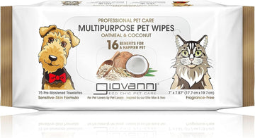 Giovanni Multipurpose Pet Wipes, Pack Of 75 – Oatmeal & Coconut Helps Neutralizes Odors