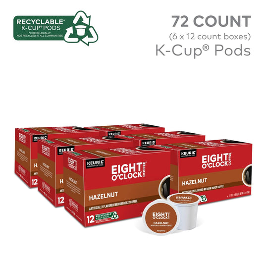 Eight O'Clock Coffee Hazelnut, Keurig Single Serve K-Cup Pods, Medium Roast, 72 Count (6 Packs Of 12)