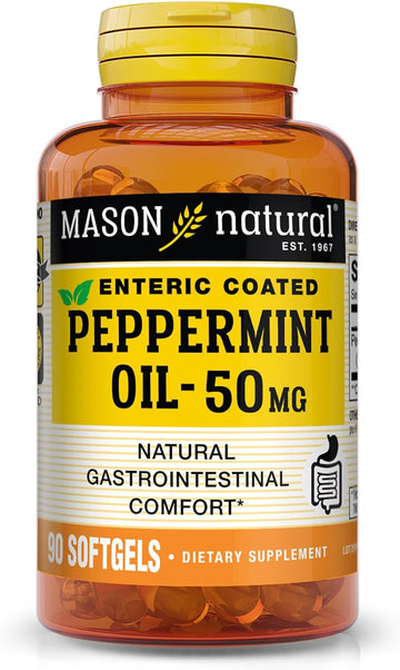 MASON NATURAL Peppermint Oil 50 mg Enteric Coated - Natural Gastrointestinal Comfort, Supports a Healthy Gut, Bowel Soothing Dietary Supplement, 90 Softgels