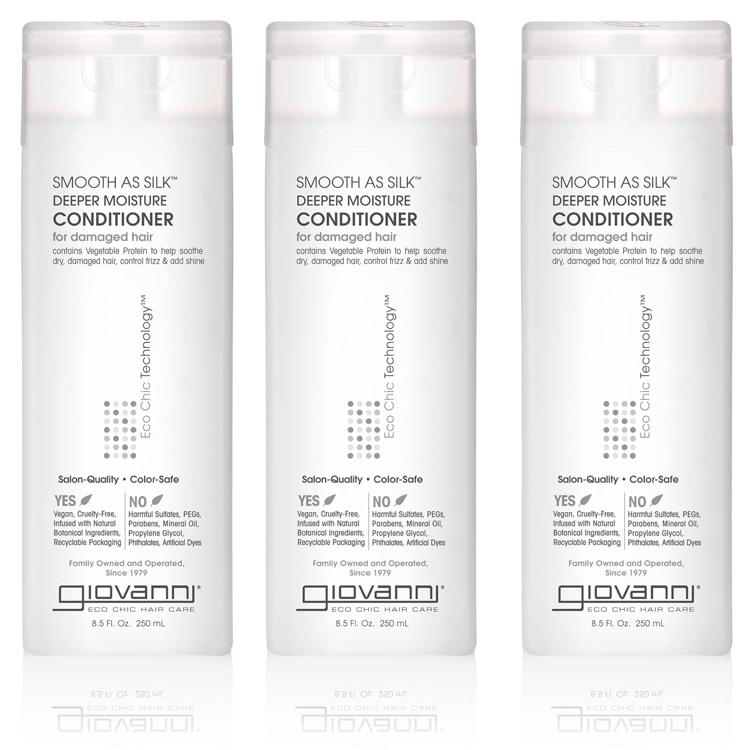 Giovanni Smooth As Silk Deeper Moisture Conditioner - Calms Frizz, Adds Moisture, Detangles, Wash & Go, Co Wash, Infused With Natural Botanical Ingredients, Color Safe, Sulfate Free - 8.5 Oz (3 Pack)