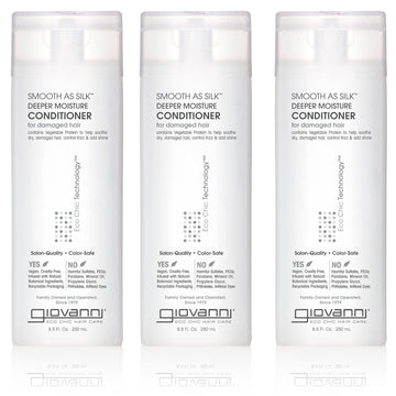 Giovanni Smooth As Silk Deeper Moisture Conditioner - Calms Frizz, Adds Moisture, Detangles, Wash & Go, Co Wash, Infused With Natural Botanical Ingredients, Color Safe, Sulfate Free - 8.5 Oz (3 Pack)