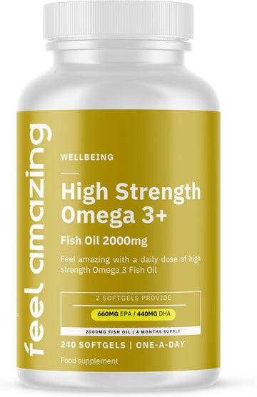 Omega 3 Fish Oil: One-A-Day (Full-Year 360-Day Supply) - 1000Mg Fish Oil Per Softgel With 180Mg Epa, 120Mg Dha & 3Mg Vitamin E - Premium Heart & Brain Health Boost By Feel Amazing