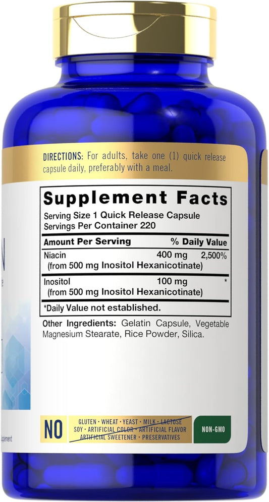 Carlyle Niacin Flush Free 500Mg | 220 Capsules | Non-Gmo And Gluten Free Essential Vitamin