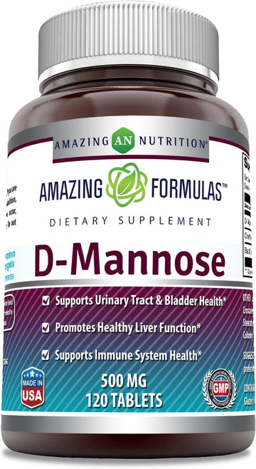 Amazing Formulas D-Mannose 500mg Tablets Supplement | Non-GMO | Gluten Free | Made in USA (120 Count)