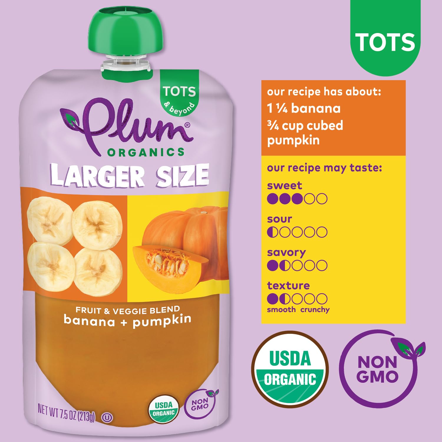Plum Organics Tots & Beyond Organic Toddler Food - Banana and Pumpkin - 7.5 oz Pouch - Organic Fruit and Vegetable Toddler Food Pouch : Everything Else