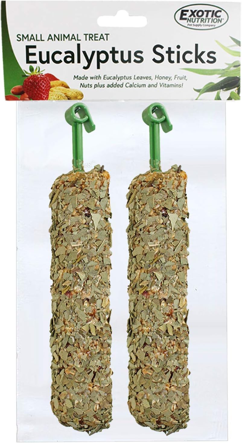 Exotic Nutrition Eucalyptus Sticks - Healthy Vitamin-Fortified Crunchy Chew Treat - Natural Treat For Sugar Gliders - Made With Eucalyptus Leaves, Oats, Fruit, Honey