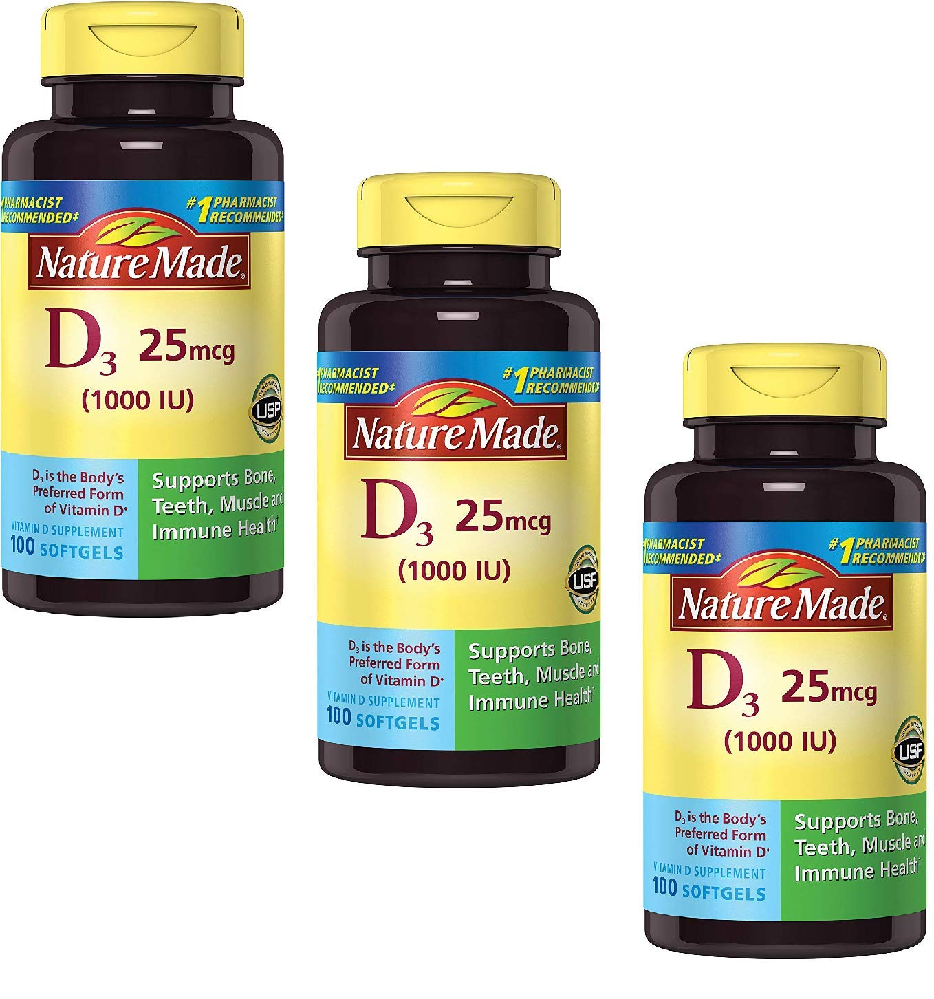 Nature Made Vit D-3 1000Iu, 100 CT (Pack of 3)