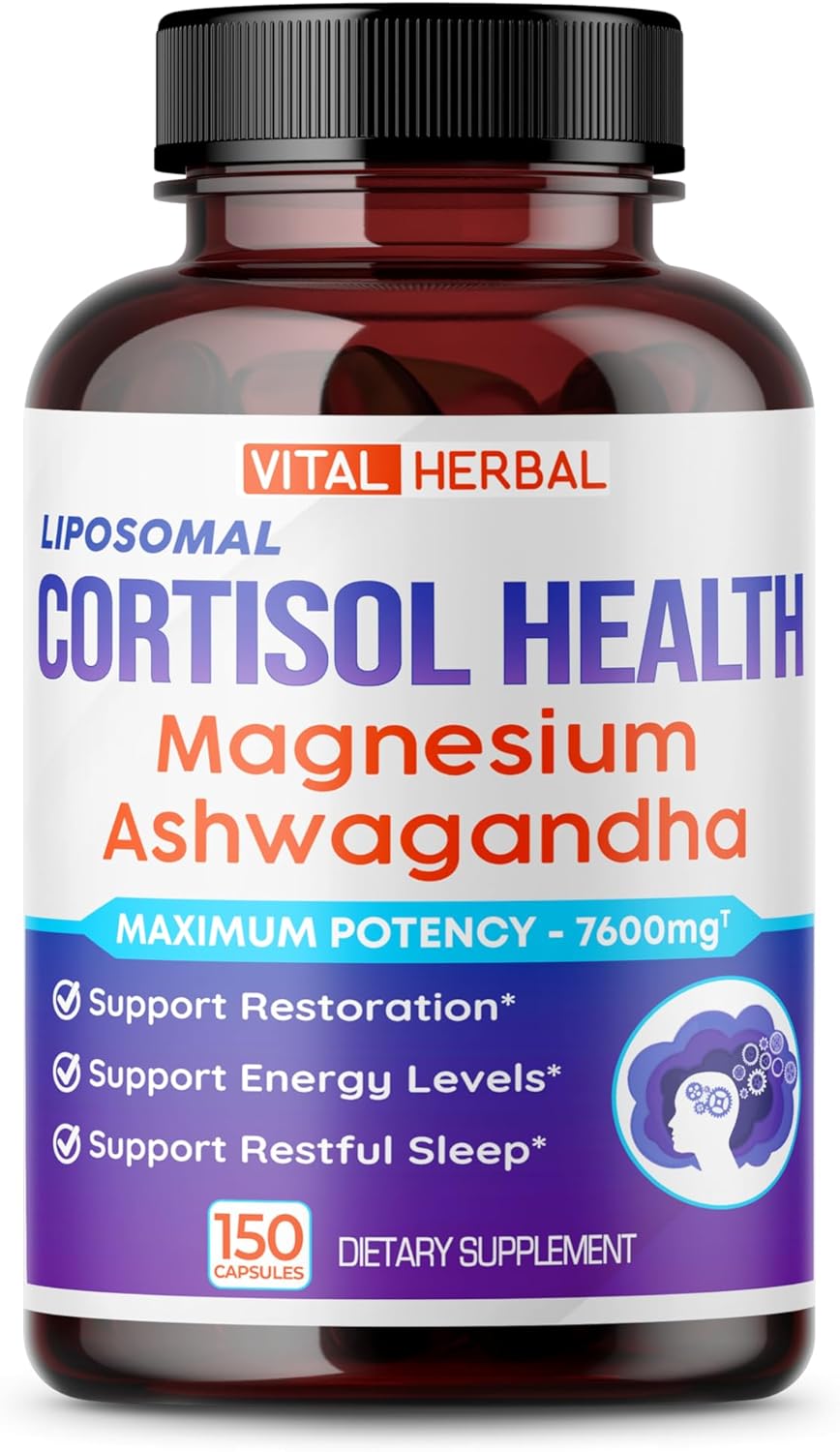 Vital Herbal Cortisol Health Supplement - Liposomal Magnesium With Ashwagandha L-Theanine St. John'S Wort - Maximum Potency - Support Restoration, Strength - Made In The Usa