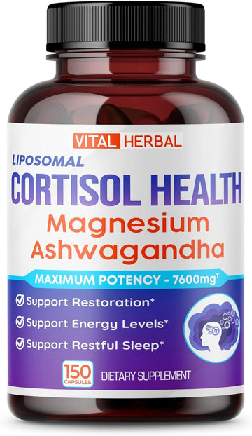 Vital Herbal Cortisol Health Supplement - Liposomal Magnesium With Ashwagandha L-Theanine St. John'S Wort - Maximum Potency - Support Restoration, Strength - Made In The Usa