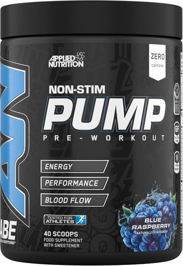 Applied Nutrition Abe Pump Pre Workout - All Black Everything Stim Free Pump Pre Workout Powder | Pump, Energy & Strength With Citrulline, Creatine, Beta-Alanine (500G - 40 Servings) (Blue Razz)