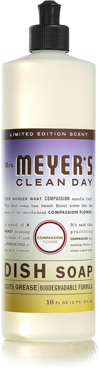 MRS. MEYER'S CLEAN DAY Liquid Dish Soap, Biodegradable Formula, Compassion Flower, 16 fl. oz