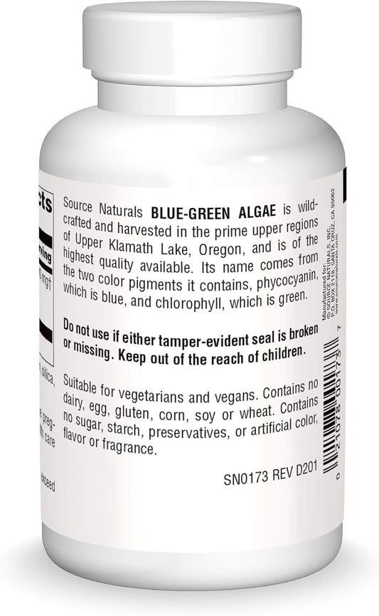 Source Naturals Blue Green Algae From Klamath Lake - Algae Superfood Supplement, 500 Mg - 200 Tablets