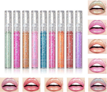 6 Pack Diamond Liquid Glitter Shimmer Lipsticks, Nonstick Cup Metallic Lip Gloss Set Lips Cosmetic For Women Girls