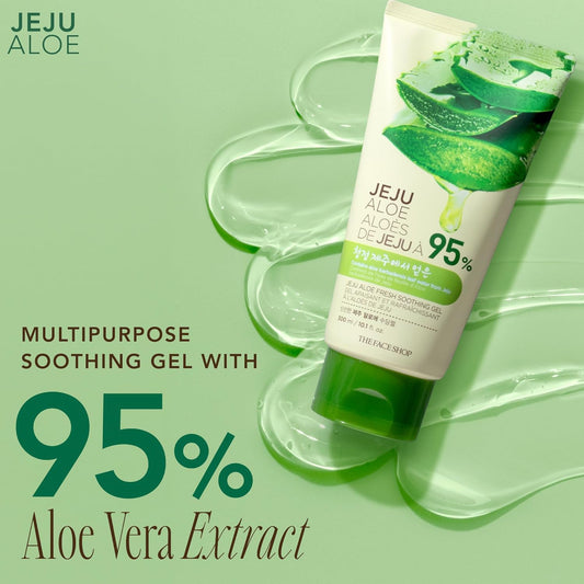 The Face Shop Jeju Aloe Soothing Gel Tube | Multi-Use Moisturizing & Soothing Gel For Face, Body & Sun Burn Care | Organic Certified, 99% Aloe Vera Extract, All Skin Types, 10.1 Fl Oz