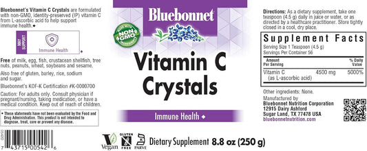 Bluebonnet Nutrition Vitamin C Crystals, For Immune Health, For Antioxidant Protection, Soy Free, Gluten Free, Non-Gmo, Kosher, Dairy Free, Vegan, Powder, 8.8 Oz (250 G)