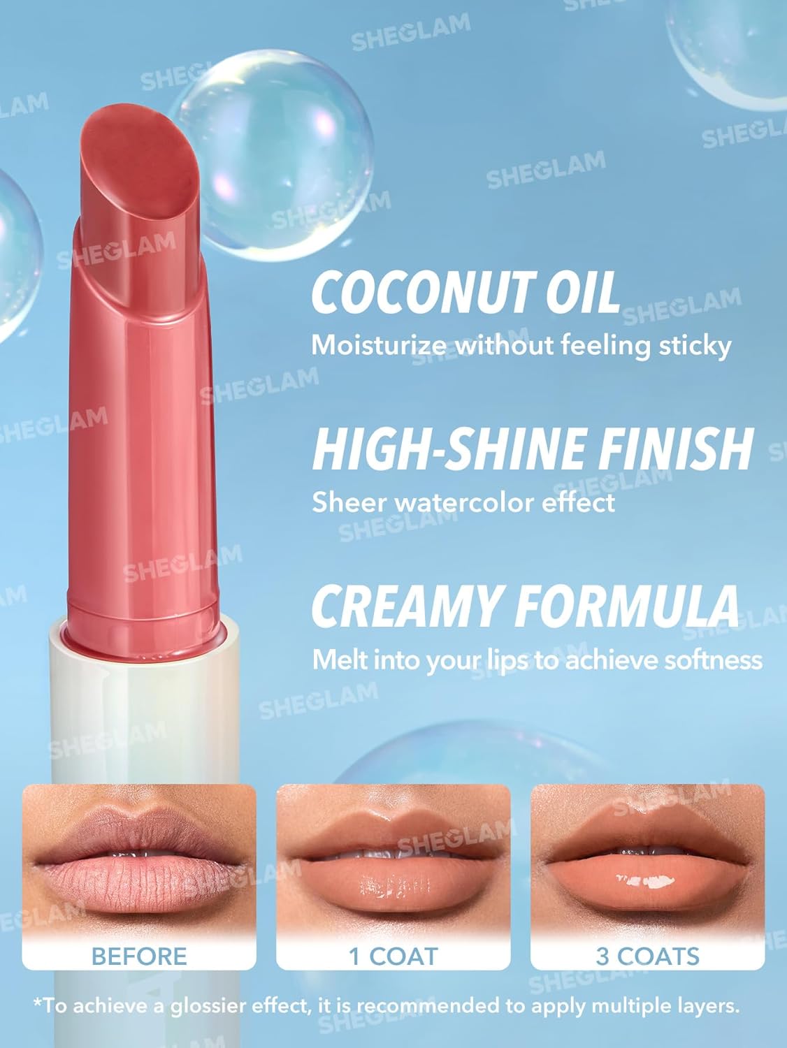 SHEGLAM PoutPerfect Moisturizing Solid Lip Gloss Non Sticky Lipstick with Coconut Oil - Walk on the Beach : Beauty & Personal Care