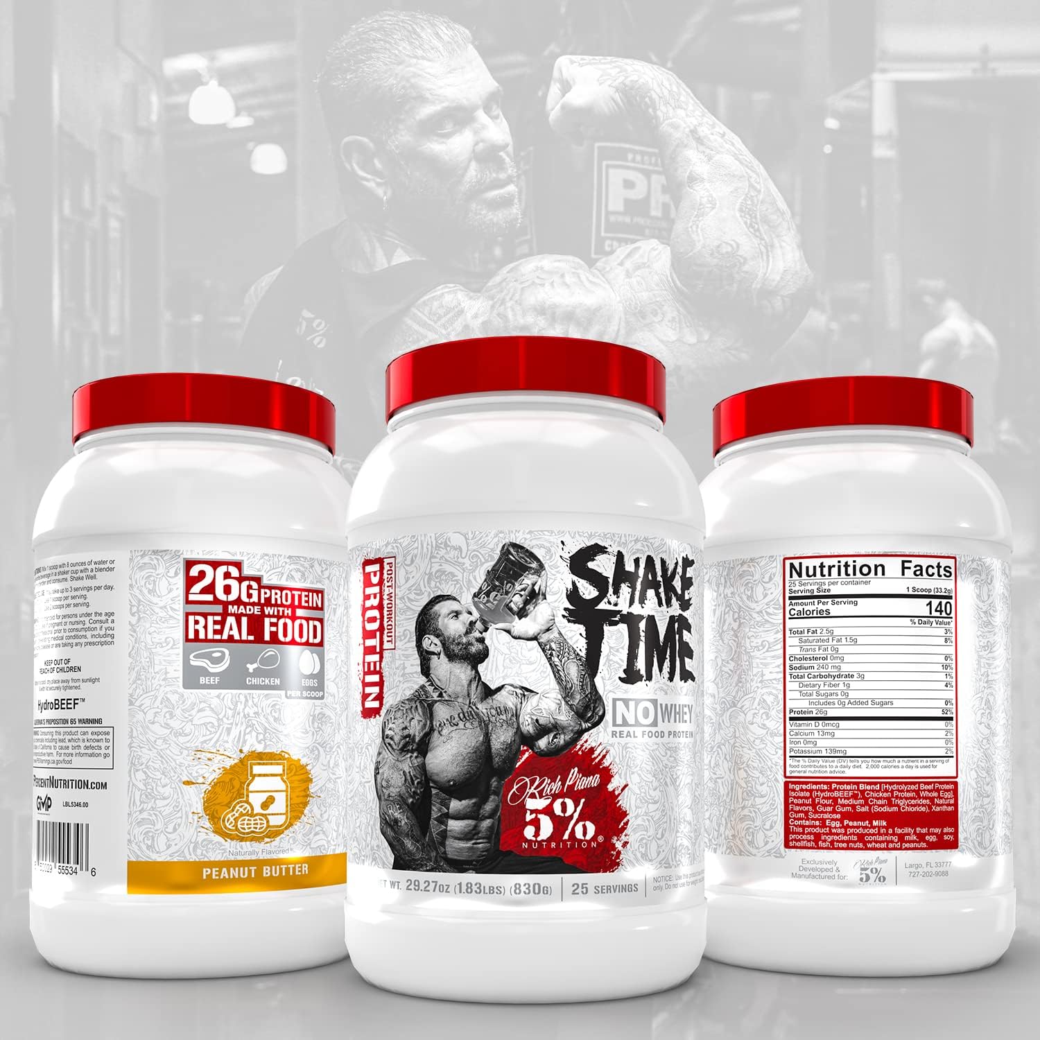 5% Nutrition Rich Piana Shake Time | No-Whey 26G Animal Based Protein 