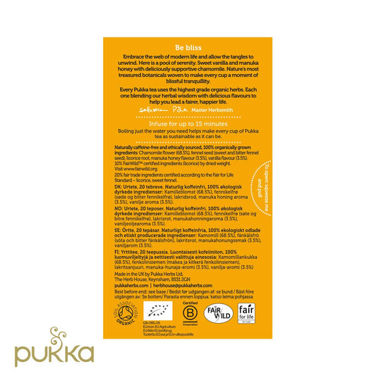 Pukka Organic Tea Bags, Chamomile, Vanilla & Manuka Honey Herbal Tea, Perfect For Moments Of Calm, 20 Count (Pack Of 3) 60 Tea Bags