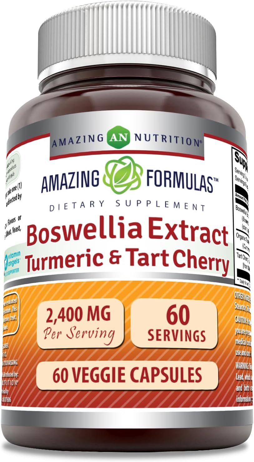 Amazing Formulas Boswellia Extract Turmeric And Tart Cherry Supplement | 2400 Mg Per Serving | 60 Veggie Capsules | Non-Gmo | Gluten Free | Made In Usa