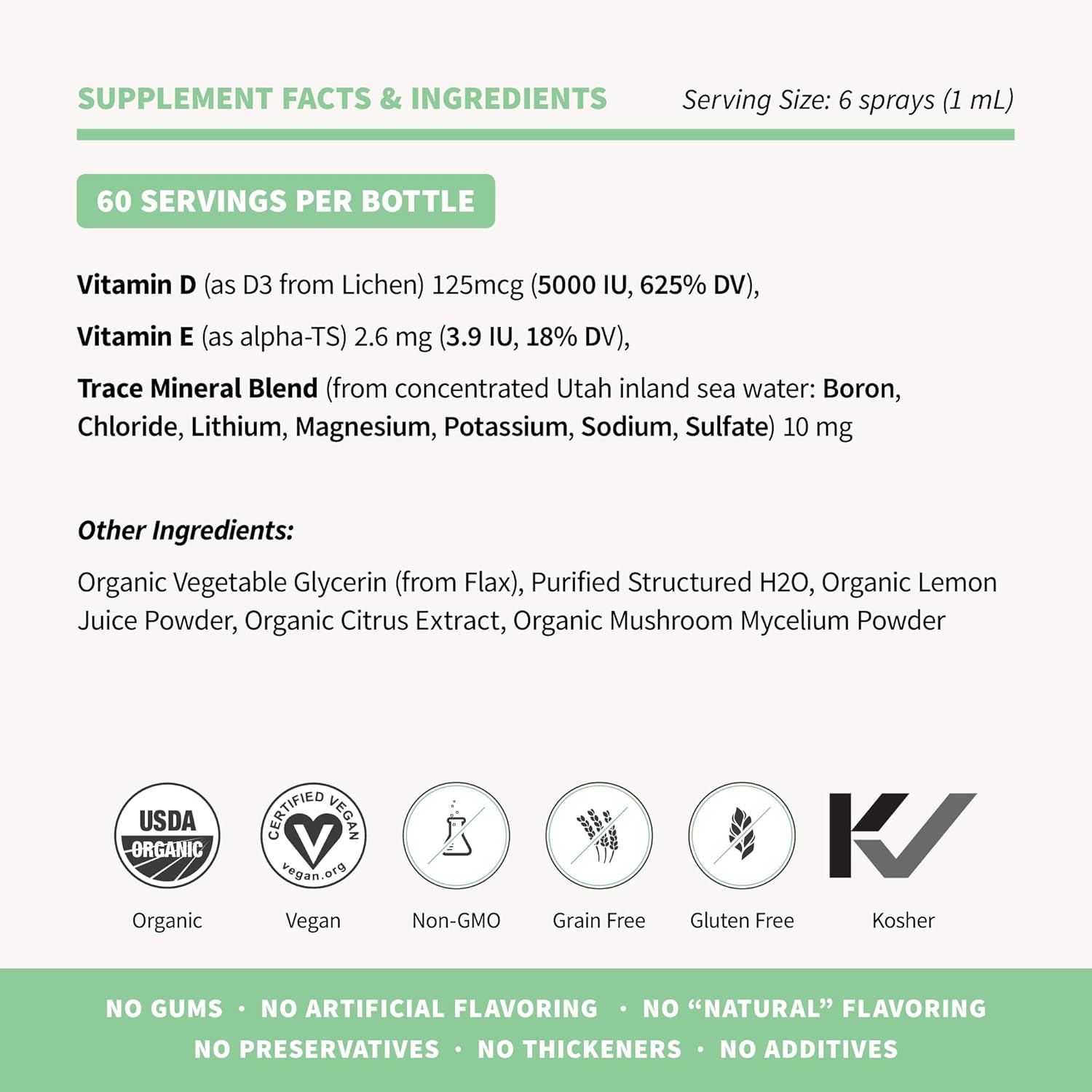 Sprout Living Organic Vitamin D3 5000 IU (Lichen) Spray for Immune Support & Bone Health | Trace Minerals with Real Lemon & Citrus Extract, Sugar Free (2 FL OZ, 60 Servings) : Health & Household