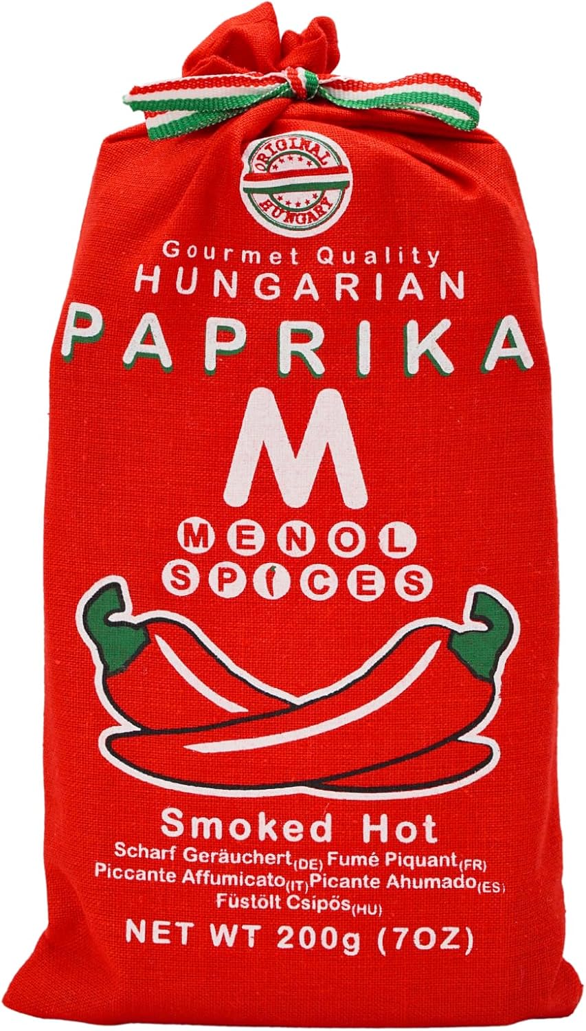 Menol Spices Authentic Hungarian Smoked Paprika Powder (Smoked Hot 200G) Premium Gourmet Quality, Incredible Smokey And Spicy Flavour, Vibrant Red, Produced In Region Of Szeged, Hungary