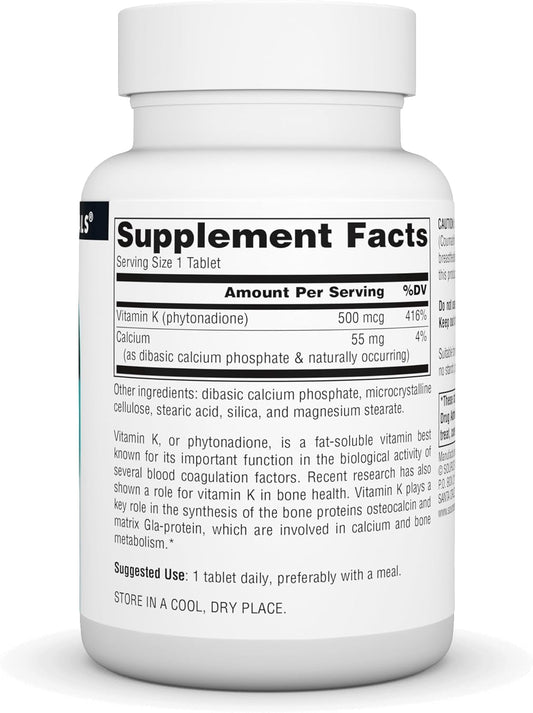 Source Naturals Vitamin K, 500Mcg, Tablets, 200 Tablets