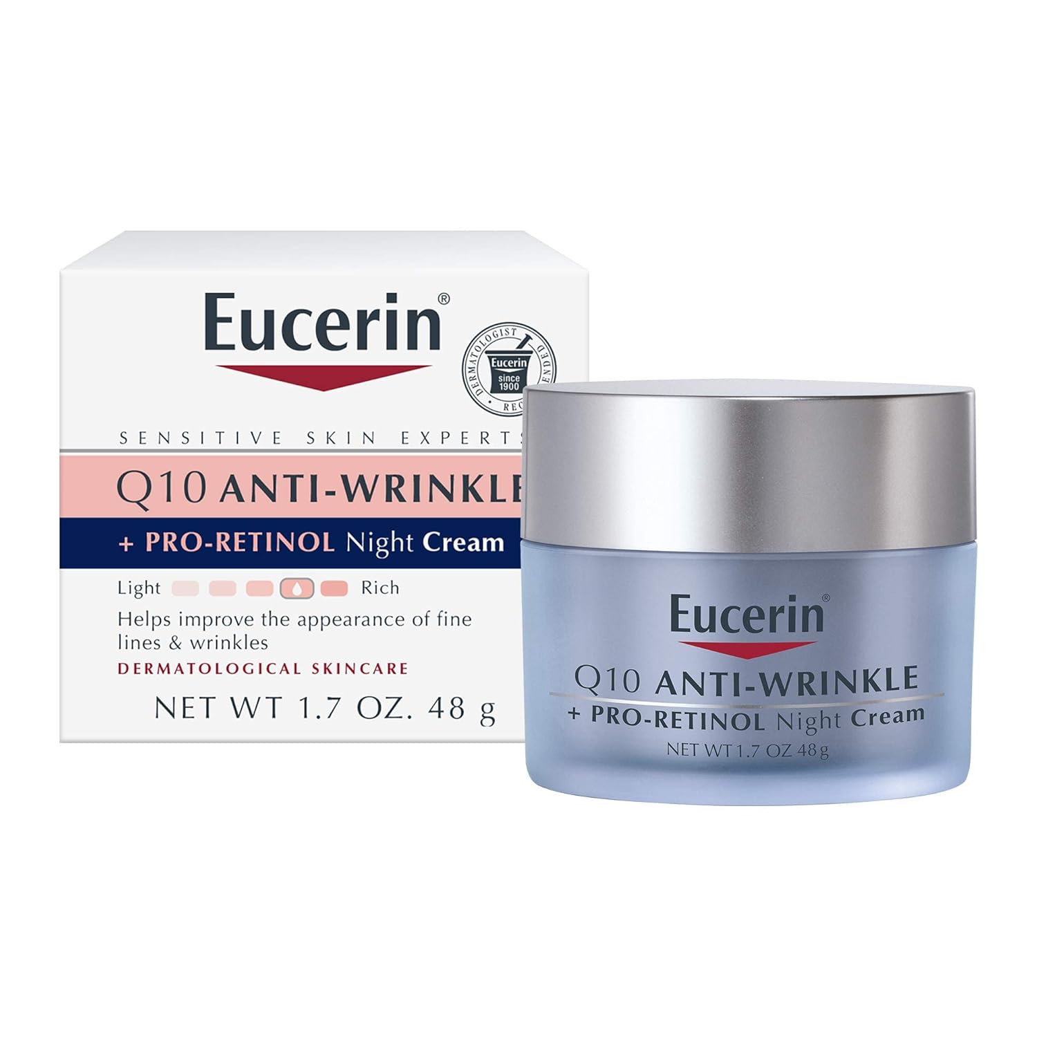 Eucerin Q10 Anti Wrinkle Skin Care Set, Facial Cream for Sensitive Skin, Q10 Anti Wrinkle Face Cream, 1.7 Oz Jar + Q10 Anti Wrinkle Night Cream with Pro-Retinol, 1.7 Oz Jar : Beauty & Personal Care