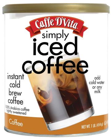 Caffe D’Vita Simply Iced Coffee - 100% Colombian Arabica Instant Mix, Latte Mix, Low Calorie Iced Coffee, Lightly Sweetened, Dairy Free, Instant Coffee Drink - 1 Lb Can