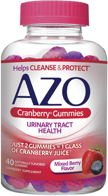 AZO Cranberry Urinary Tract Health Gummies Dietary Supplement 2 Gummies = Glass Cranberry Juice Helps Cleanse Protect Natural Mixed Berry Flavor Gummies, Non-GMO, 40 Count