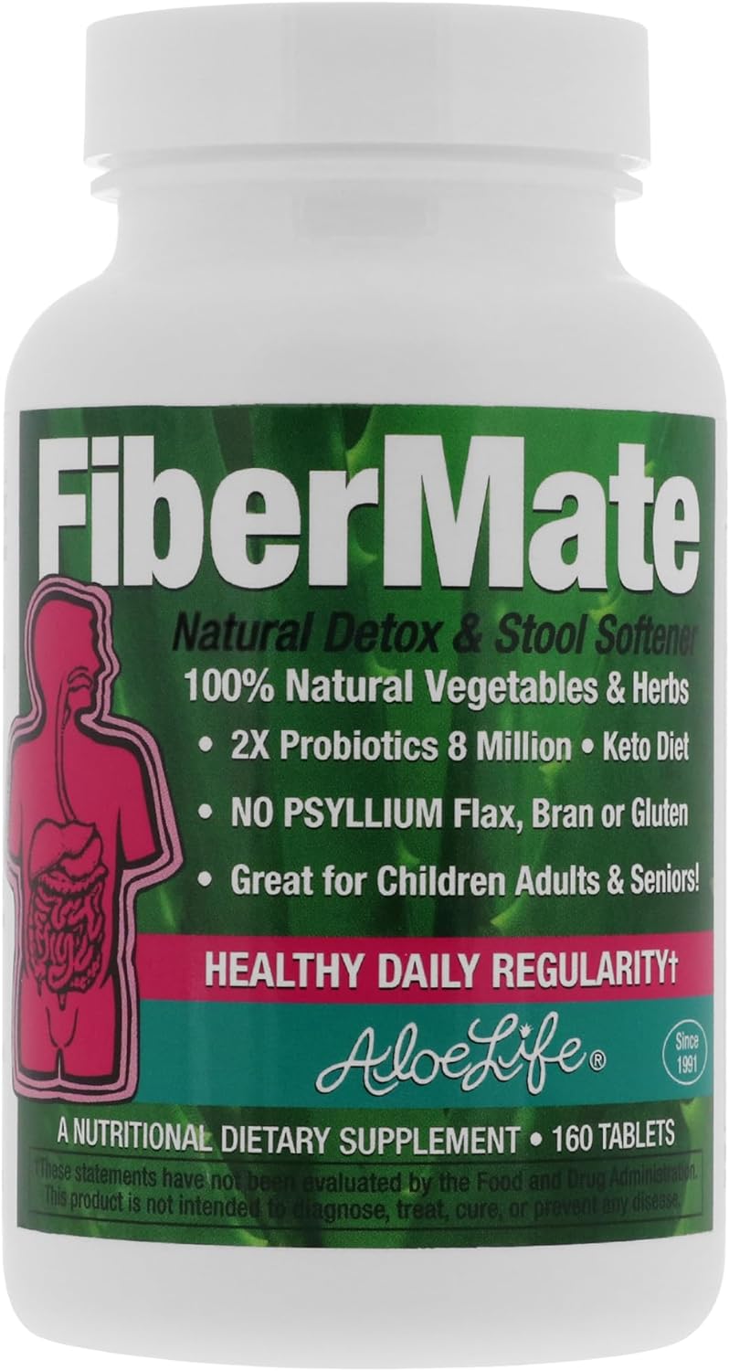 Aloe Life - Fibermate Tablets, Body Detox & Stool Softener, Vegetables & Herbs, Gentle Irregularity Relief, Safe Digestive Support, No Psyllium Or Bran, Gluten- & Dairy-Free (160 Tablets)