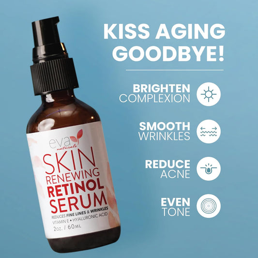 Eva Naturals Retinol Serum for Face with Hyaluronic Acid (Double Size 2 oz) - Anti Aging Serum Minimizes Fine Lines & Wrinkles, Improves Sun Damaged Skin & Fades Dark Spots