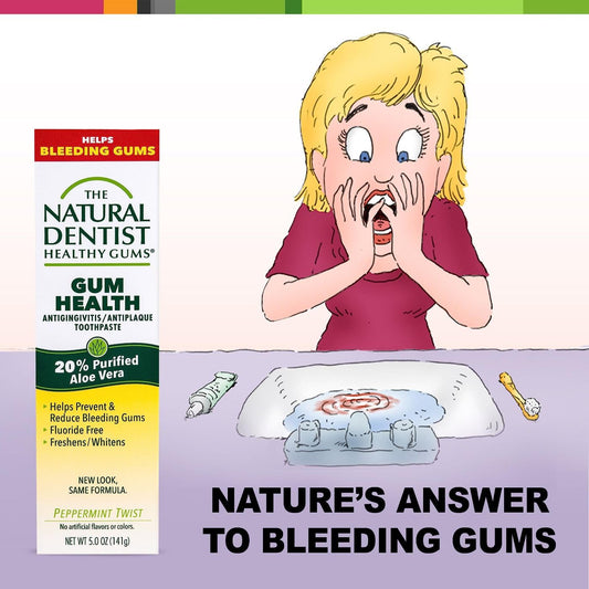The Natural Dentist Gum Health Toothpaste, 20% Purified Aloe Vera Formula, Fluoride-Free, Peppermint Twist Flavor, Supports Healthy Gums, Prevents Gingivitis, Removes Plaque, Whitens Teeth, 5Oz Tube