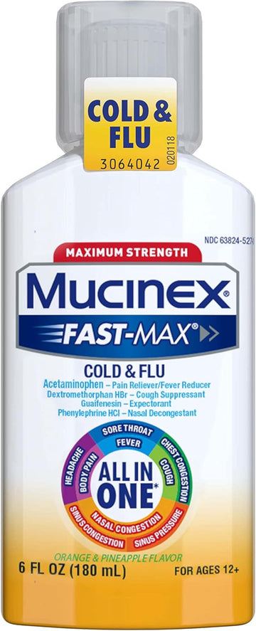 Mucinex Fast-Max Maximum Strength All-In-One Cold & Flu, Orange & Pineapple 6 Oz