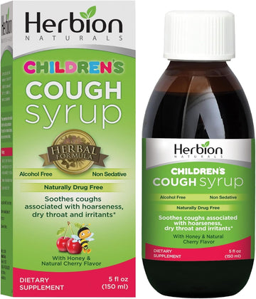 Herbion Naturals Cough Syrup For Children 5Fl Good Tasting Supplement With Natural Honey And Flavor Helps Relieve Cough Promotes Healthy Lung Function Immunity For Kids 13 And Above., Green, Cherry, 5 Fl Oz