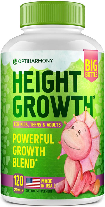 Height Growth Maximizer - Made In Usa - Natural Height Increase Booster Supplement & Grow Taller Pills - Bone Growth For Adults, Teens & Kids - Vitamins For Boys & Girls To Get Taller - 120 Capsules