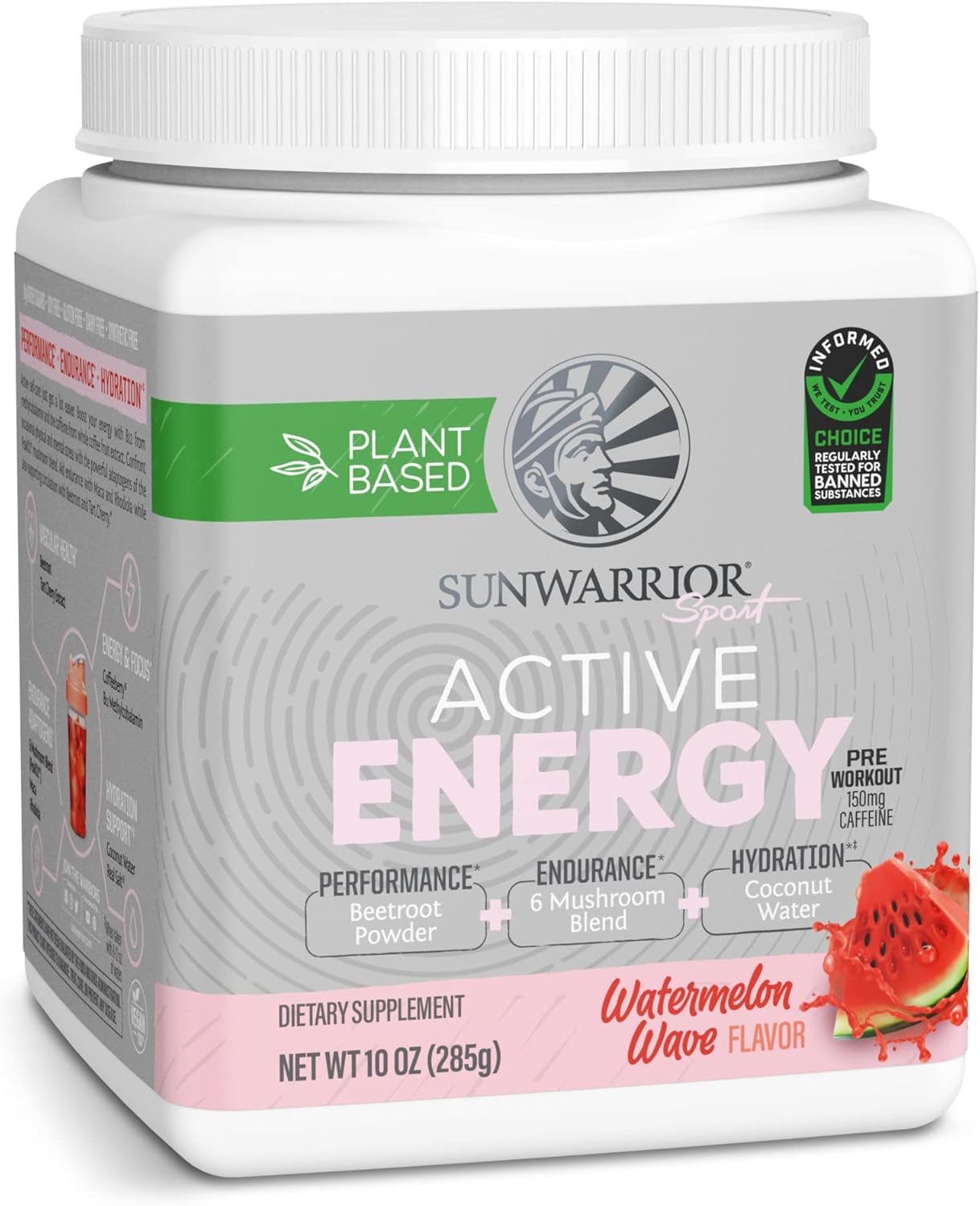 Sunwarrior Plant-Based Preworkout Powder Hydration Blend | Coconut Water Mushroom Blend Soy Free Sugar Free Gluten Free Dairy Free Synthetic Free | Watermelon Wave 30 Servings | Sport Active Energy